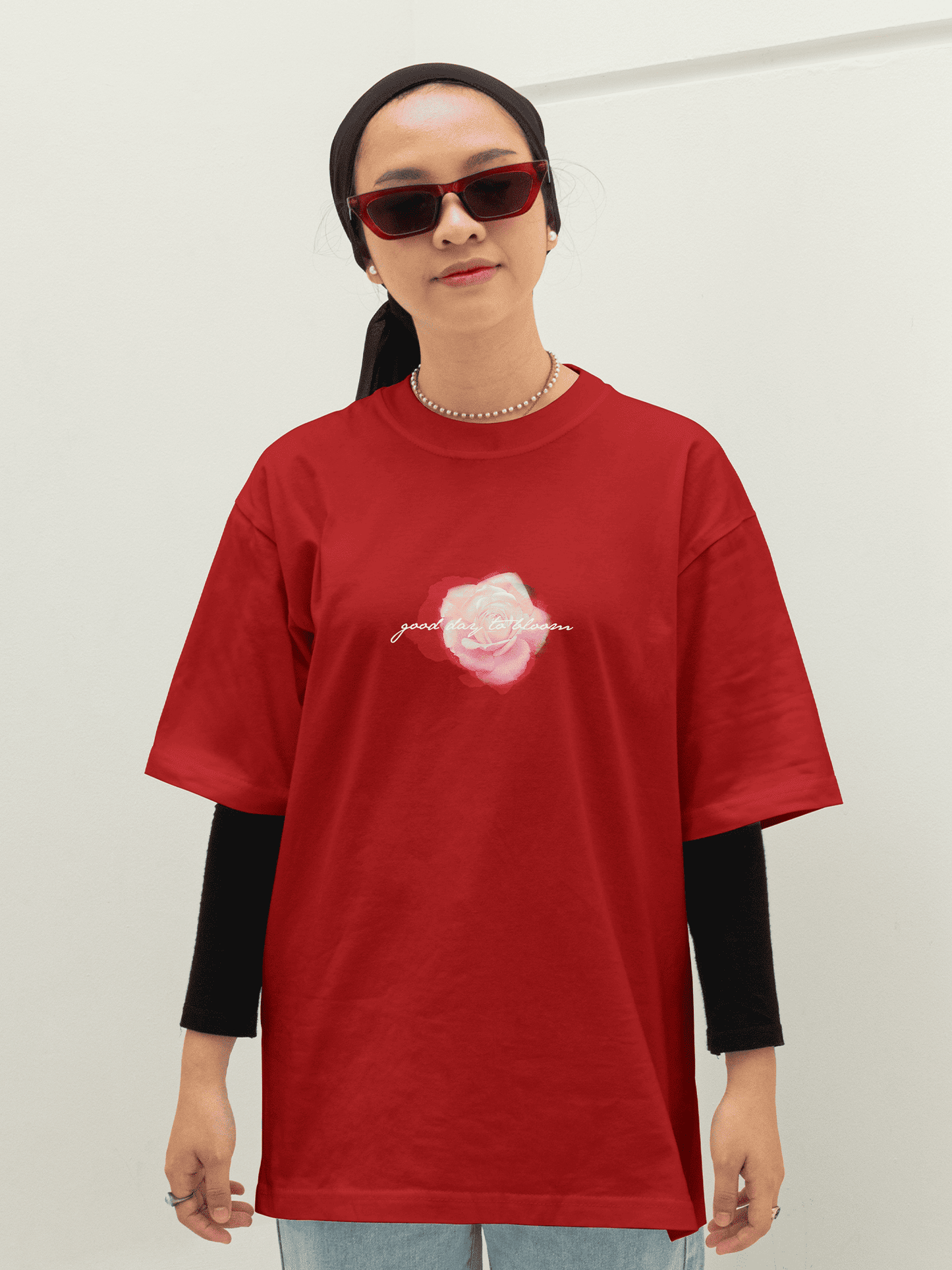 Good day to bloom | Red Oversized T-Shirt