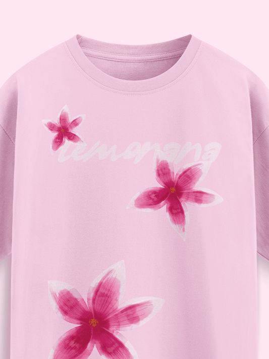 Pink sweatshirt with floral designs and 'Lemonana' text on a light pink background