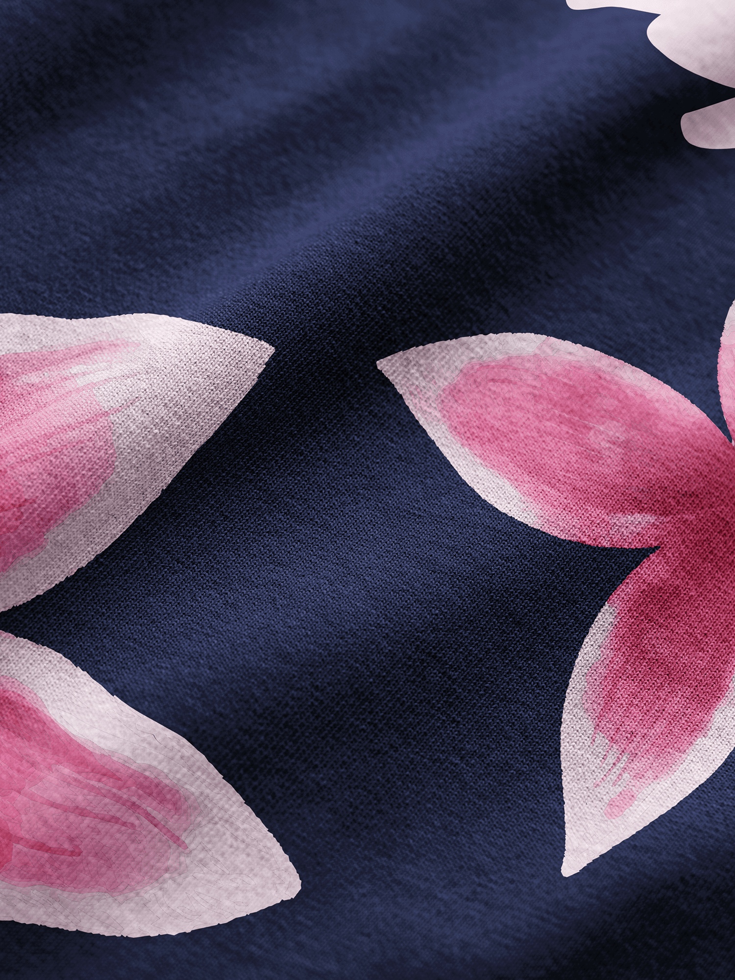 Navy fabric with pink floral patterns