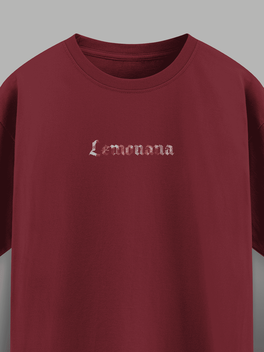 Maroon t-shirt with 'Lemonana' logo on a gray background