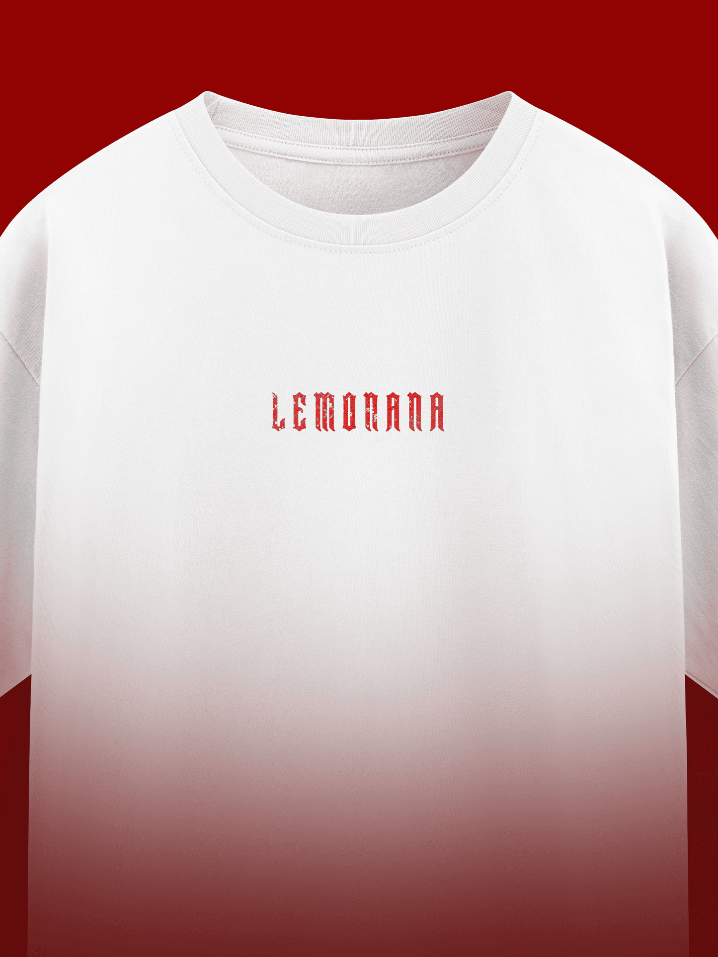 White Tshirt with Lemonana written over it in small red color font.